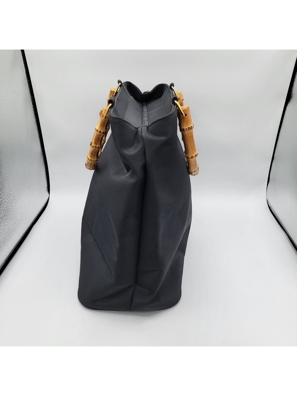 Black Tote Bag with Bamboo Handles #3064 - Picture 7 of 16
